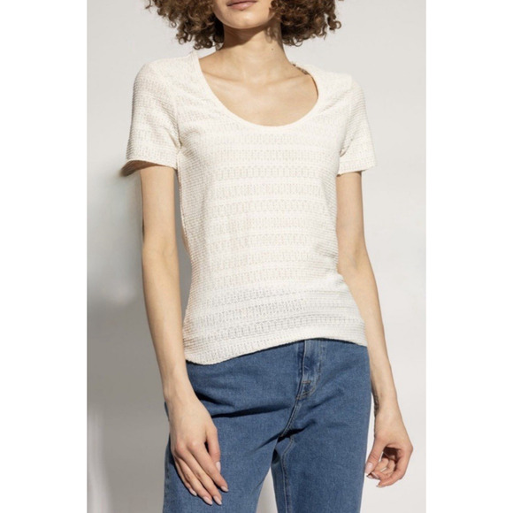 rag & bone Julia Scoop Neck Tee Women XS Ivory Sheer Pullover Stretch Minimalist - Picture 1 of 16
